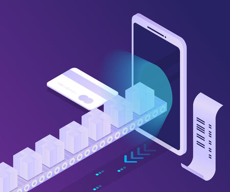 illustration of online payment shopping and delivery from smartphone vector isometricのイラスト素材