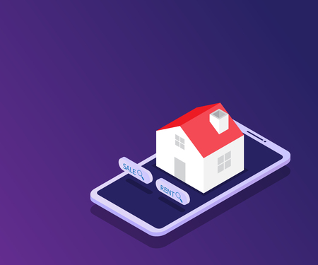 online real estate house on smartphone vector isometricのイラスト素材