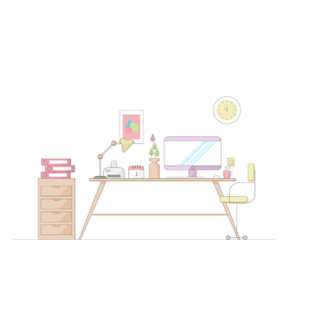 illustration of work place vector flat thin line designのイラスト素材
