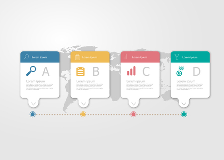 illustration of horizontal timeline infographics 4 steps for business presentation vector flat backgroundのイラスト素材