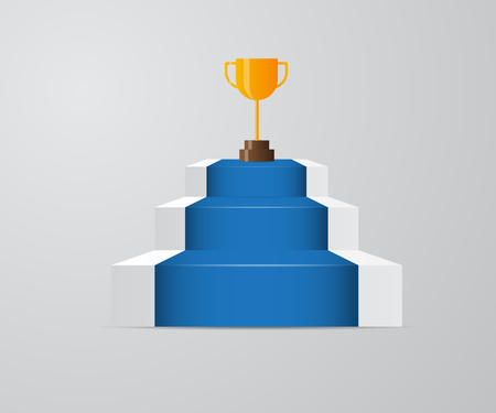 illustration of golden trophy on ladder of success vector backgroundのイラスト素材