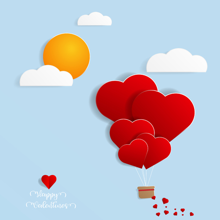 abstract balloon with heart shape flying in sky papercut style vector illustrationのイラスト素材