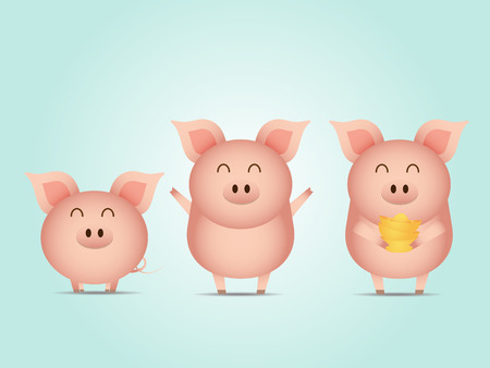 illustration of cute pig with gold cartoon vectorのイラスト素材