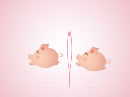illustration of cute pig jumping with heart shape cartoon vector のイラスト素材