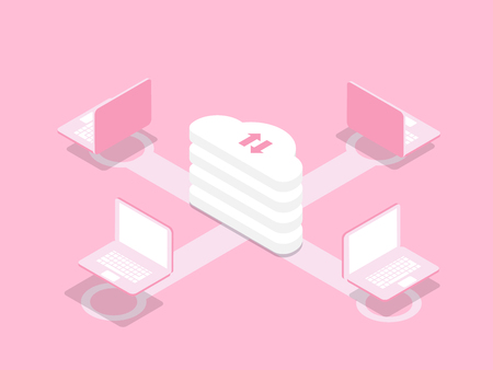 illustration of cloud computing technology concept with laptop vector isometricのイラスト素材