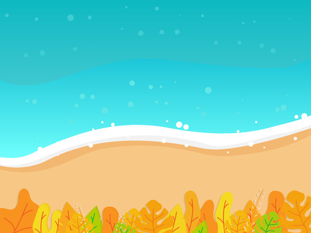 illustration of summer beach top view with tropical leaves vector backgroundのイラスト素材