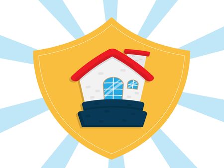 home security concept, home with shield guard vector illustration flat designのイラスト素材