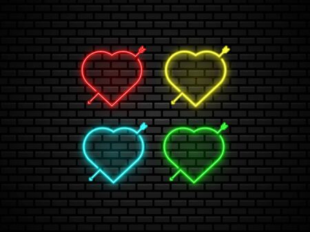 heart shape neon light at night vector illustration backgroundのイラスト素材