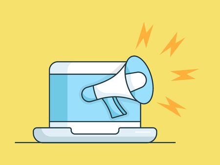 laptop with megaphone online marketing concept vector illustration flat designのイラスト素材