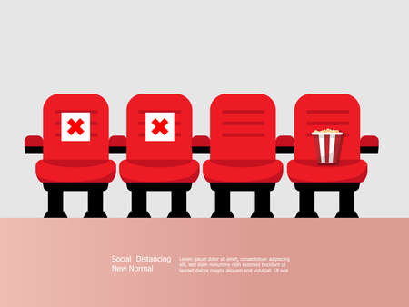 theater and cinema seats with social distancing concept vector illustration flat designのイラスト素材
