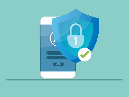 mobile locked with shield guard, cyber security concept vector illustrationのイラスト素材