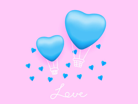 love in the air, heart shape balloon with pink background vector illustrationのイラスト素材
