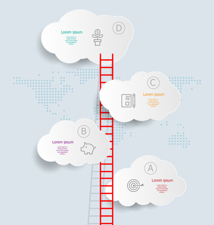 abstract vertical cloud infographics 4 steps for business and presentation vector illustration backgroundのイラスト素材