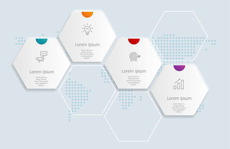 abstract hexagon infographics 4 steps for business and presentation vector illustration background