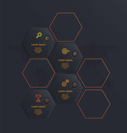 abstract soft ui hexagon infographics 4 steps for business and presentation vector illustration backgroundのイラスト素材