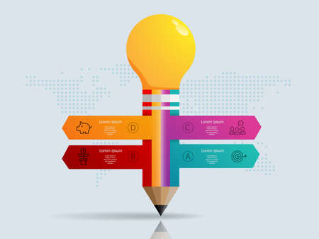 abstract pencil   infographics 4 steps with world map for business and presentation vector illustration backgroundのイラスト素材