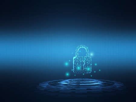 cyber security. network technology key lock with wire low poly background vector illustration