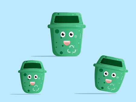 cute cartoon character  trashcan, recycle bin flat design vector illustrationのイラスト素材
