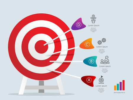 dartboarad target infographics element template with business icons 4 steps presentation vector illustration backgroundのイラスト素材