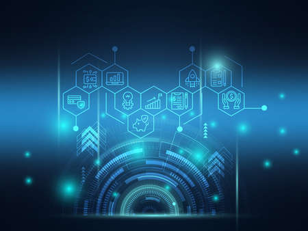 abstract futuristic technology, hitech with business icons background vector illustration