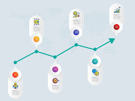 abstract horizontal  growth graph  infographics 6 steps with icon template for business and presentation vector illustration backgroundのイラスト素材