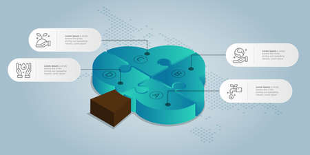 isometric tree infographics element template presentation with environment icons 4 option vector illustration backgroundのイラスト素材