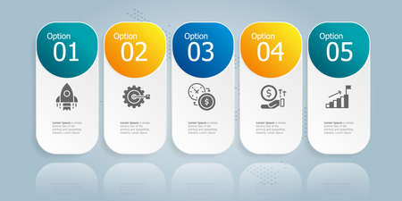 horizontal infographic presentation element template with business icon 5 options vector illustration backgroundのイラスト素材