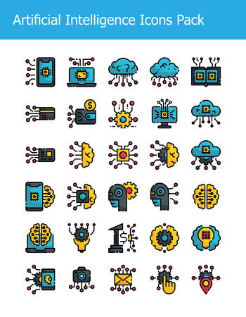 set of artificial intelligence technology icons pack filled outline style vector illustrationのイラスト素材