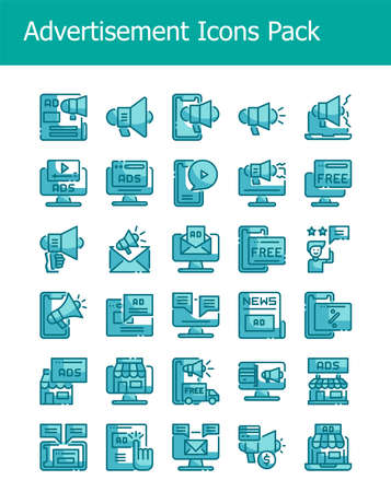 set of online advertisement online marketing icons two tone style vector illustrationのイラスト素材