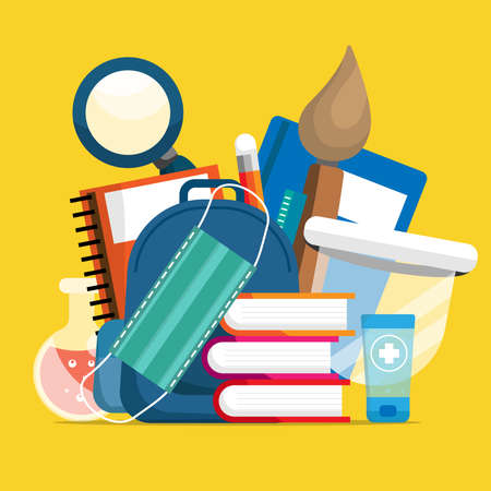 back to school in new normal life with covid-19 corona virus vector illustrationのイラスト素材