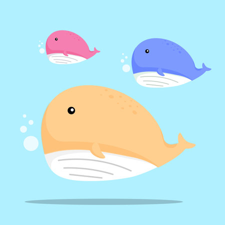 cute whale cartoon flat design vector illustrationのイラスト素材
