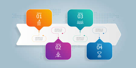 speech bubble horizontal infogrphics element presentation with business icons 4 steps vector...