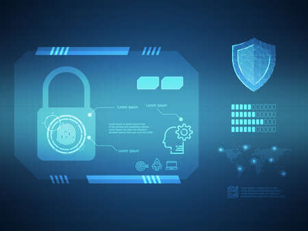 cyber security locked hud futuristic technology background vector illustration