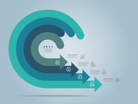 circle round arrow business infographic element presentation with icon 4 steps vector illustration backgroundのイラスト素材