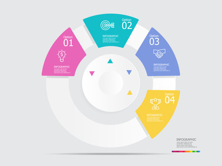 round circle timeline infographic element report background with business line icon 4 steps for any business-related presentation or publication vector illustrationのイラスト素材