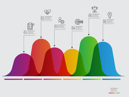 horizontal steps timeline infographic element report background with business line icon 6 steps vector illustrationのイラスト素材