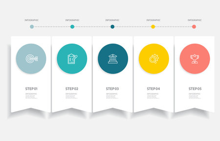 abstract timeline infographic element business data visualization steps report layout template background with business line icon 5 steps for any business-related presentation or publication vector illustrationのイラスト素材