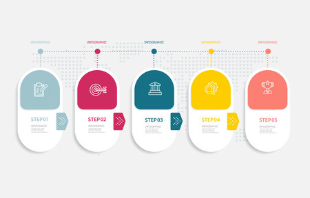 abstract timeline infographic element business data visualization steps report layout template background with business line icon 5 steps for any business-related presentation or publication vector illustrationのイラスト素材
