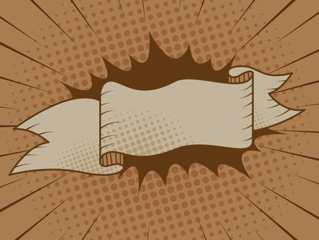 vintage ribbon with comic book, pop art dotted halftone background vector illustrationのイラスト素材