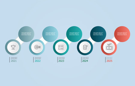 infographic circle steps timeline business workflow report background with business line icon 5 steps for business presentation vector illustrationのイラスト素材