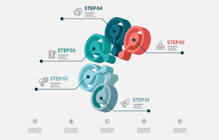 infographics isometric 5 steps for report presentation template background vector illustrationのイラスト素材