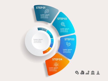simple circle infographics timeline business workflow background with business icon 4 steps for report, presentation vector illustrationのイラスト素材
