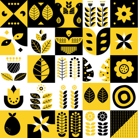 abstract yellow and black banner, poster, cover, or postcard. geometry Modern scandinavian style, vector illustration backgroundのイラスト素材