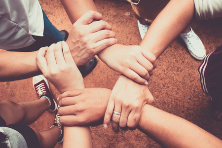 Hands were a collaboration concept of teamworkの写真素材