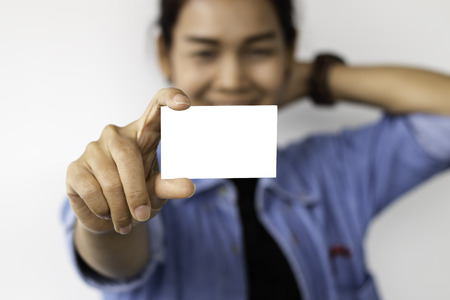 Woman show cardの写真素材