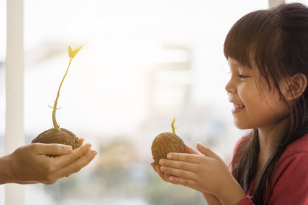 Girls and mothers prepare to plant seeds.selective focusの写真素材