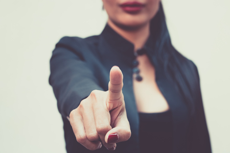 Business woman touch screen