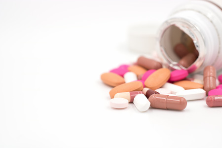 pharmaceutical medicine pills, tablets and capsules on white