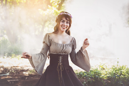 Beautiful Asian woman in parkの写真素材