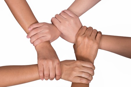 Hands were a collaboration concept of teamwork on white backgroundの写真素材